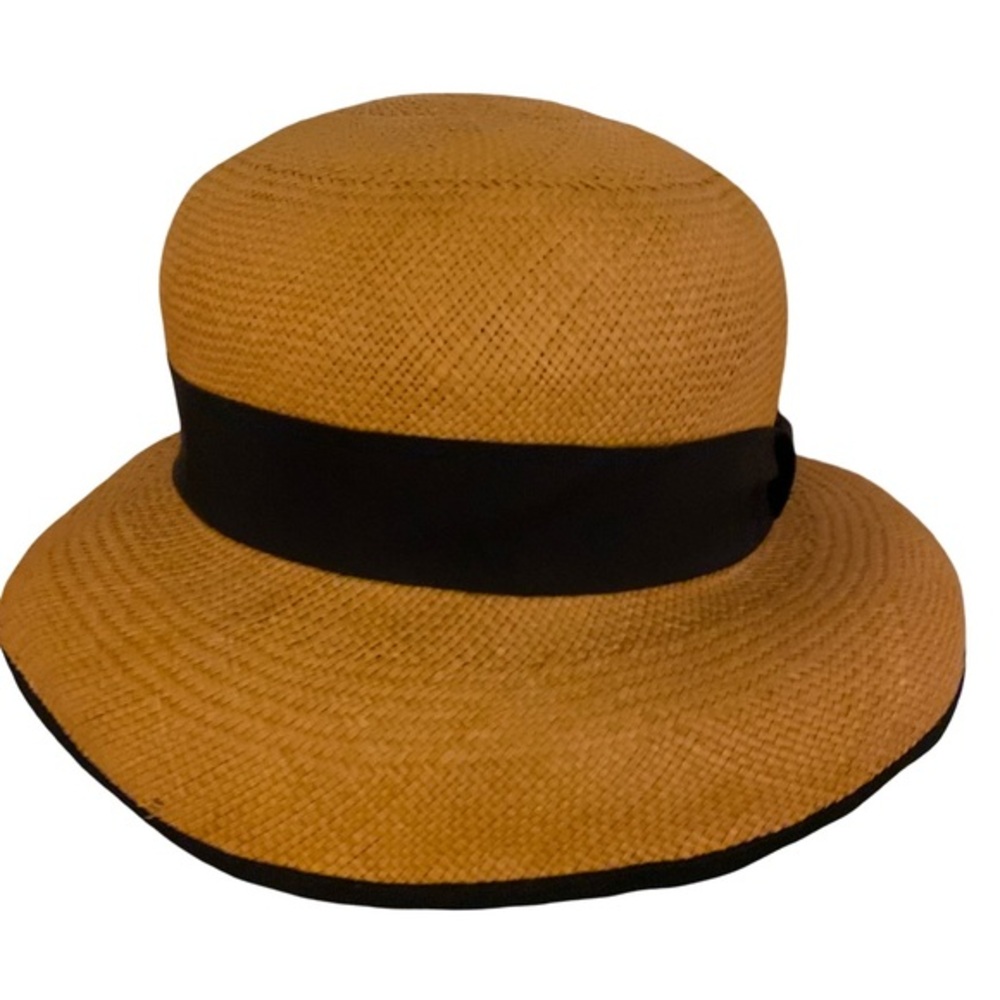 J. Crew Tan and Black Straw Hat-M/L tan draw black ribbon